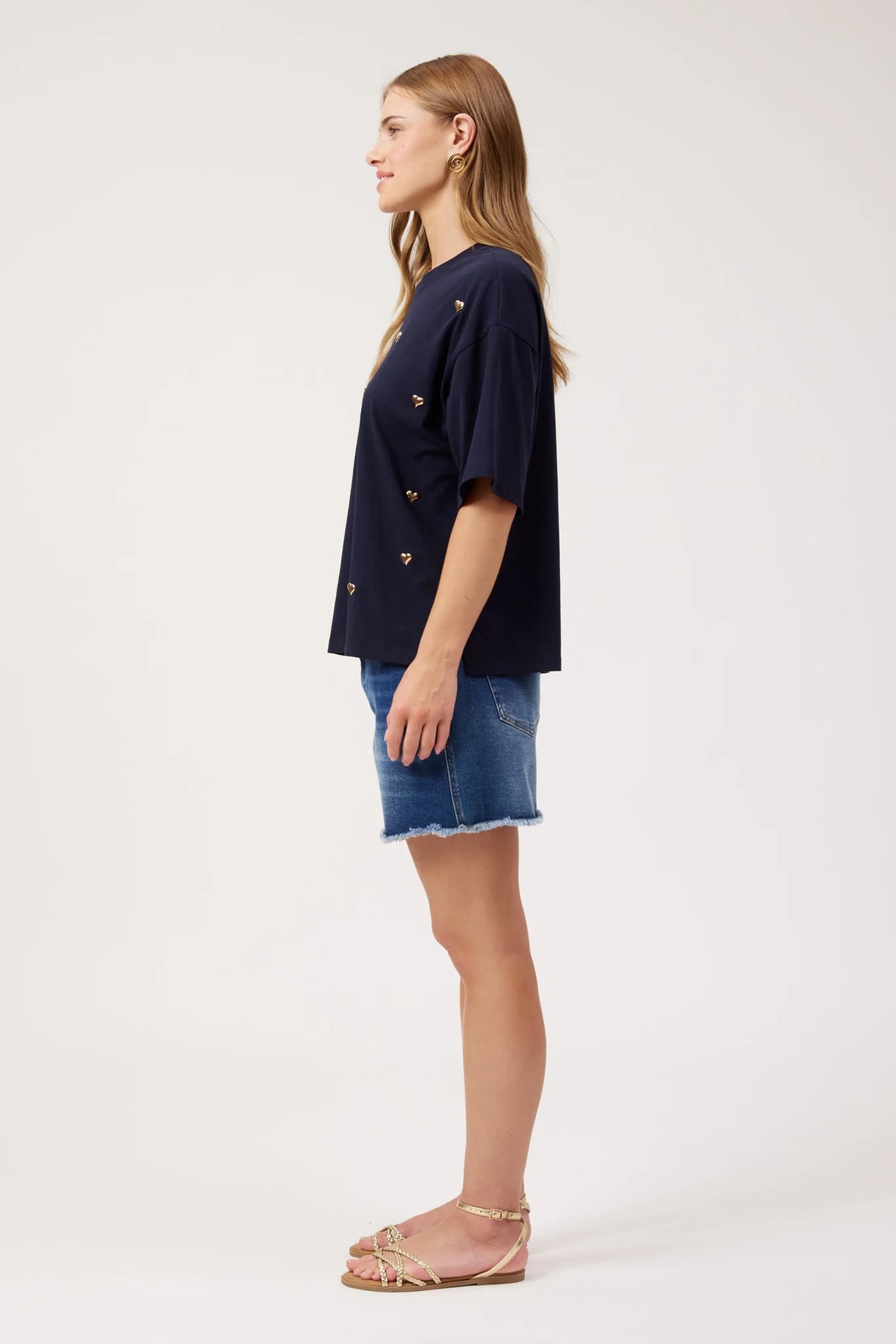 Elba Heart Embellished Tshirt - Navy