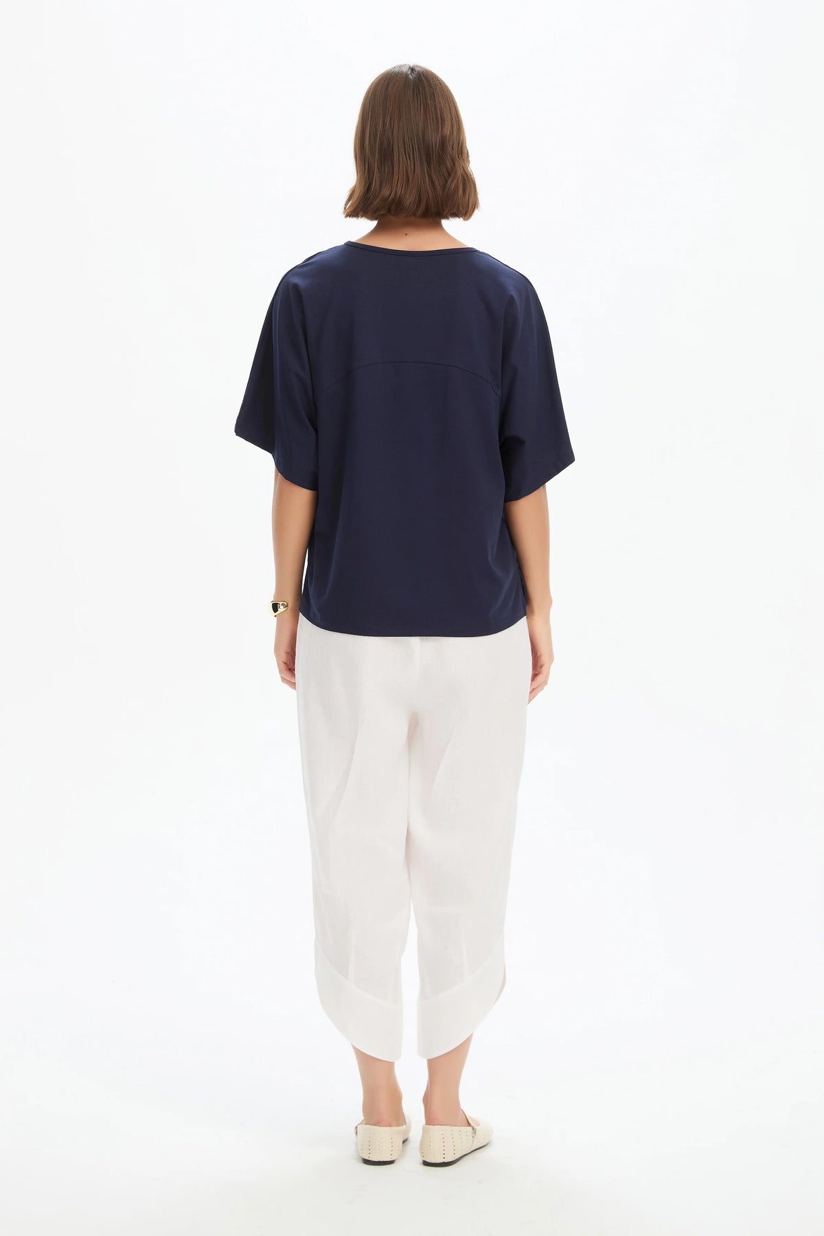Wide Sleeve Yoke Tee - Navy