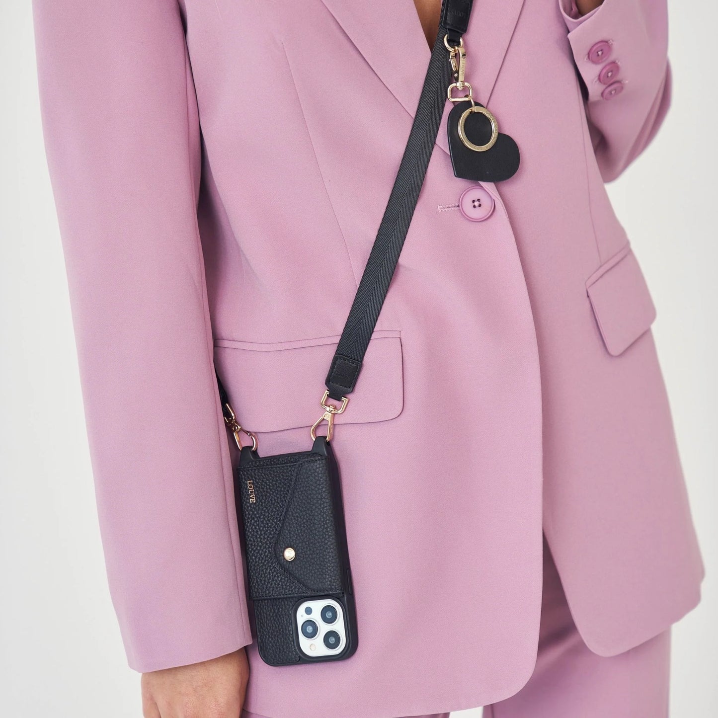 Vera Black Leather & Nylon Crossbody Lanyard