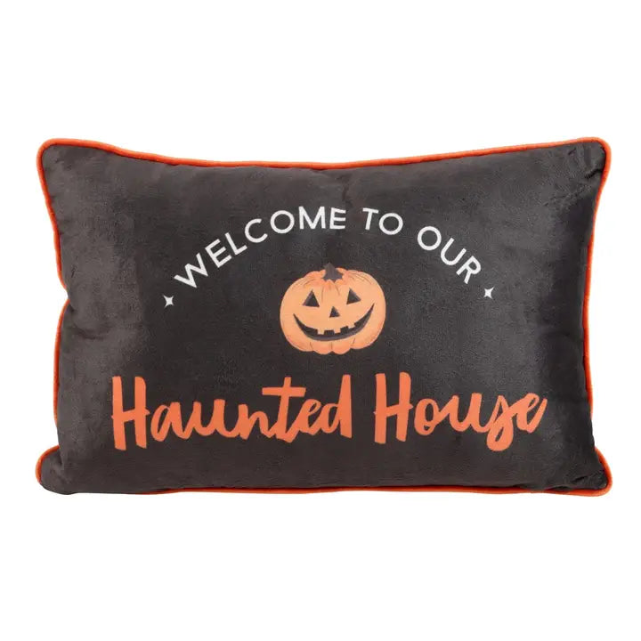 Rectangular Pumpkin Haunted House Cushion