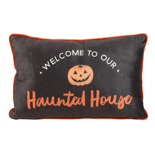 Rectangular Pumpkin Haunted House Cushion
