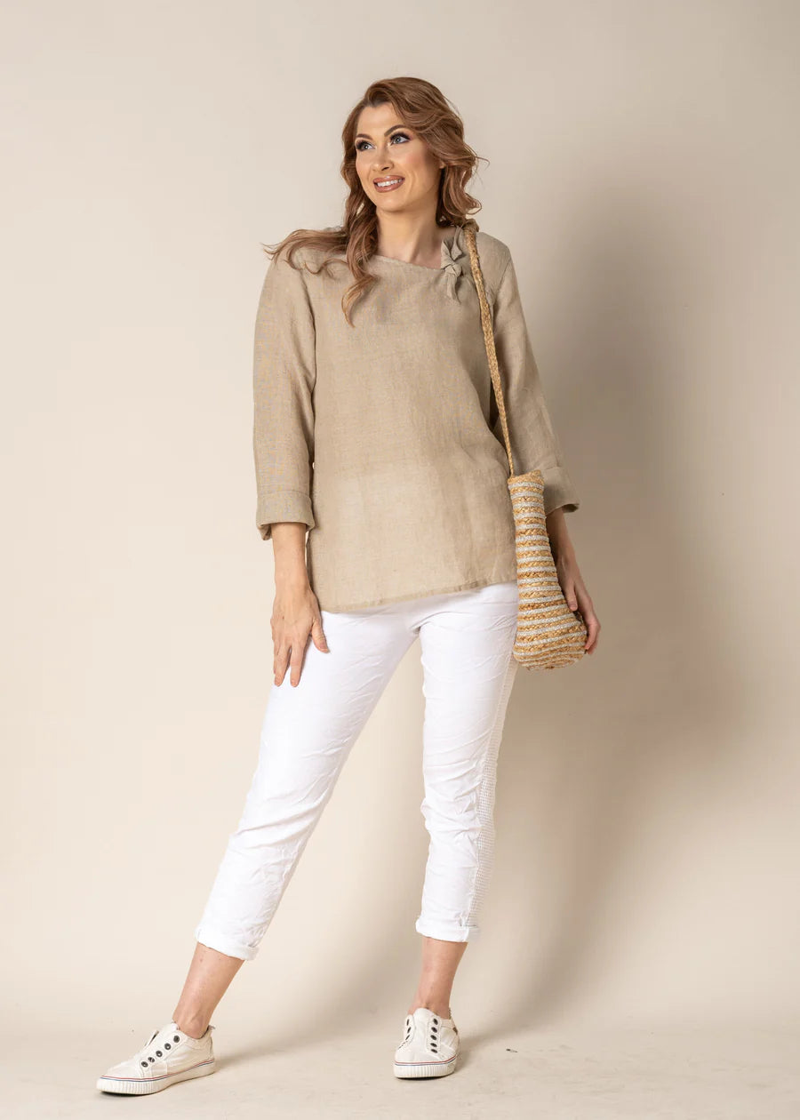 Angelina Linen Top Cream