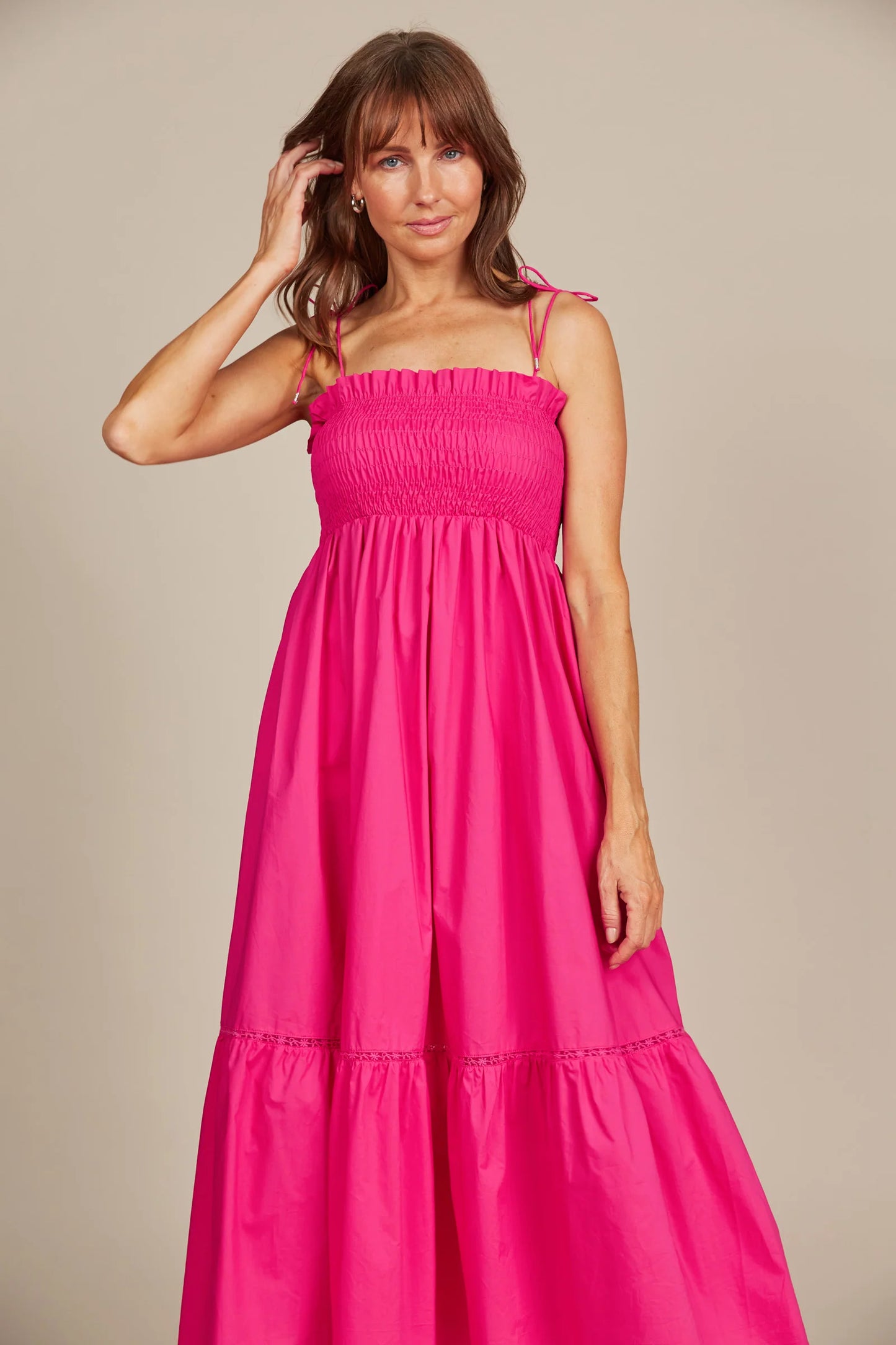 Remi Shirred Maxi - Raspberry