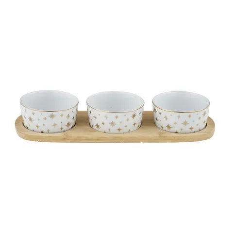 4Pc Xmas Bowls/Tray Cer/Bam 30x10cm White