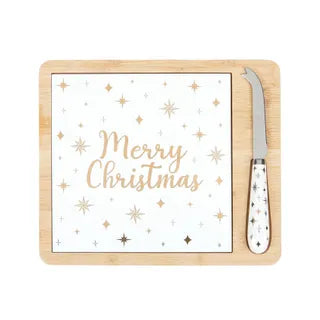 3Pc Xmas Ceramic Platter/Knife 27x23cm White