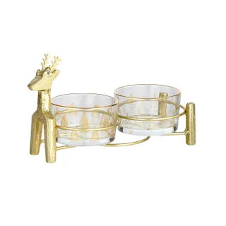 3Pc Deer Tapas Set Glass 23x14cm Clear & Gold