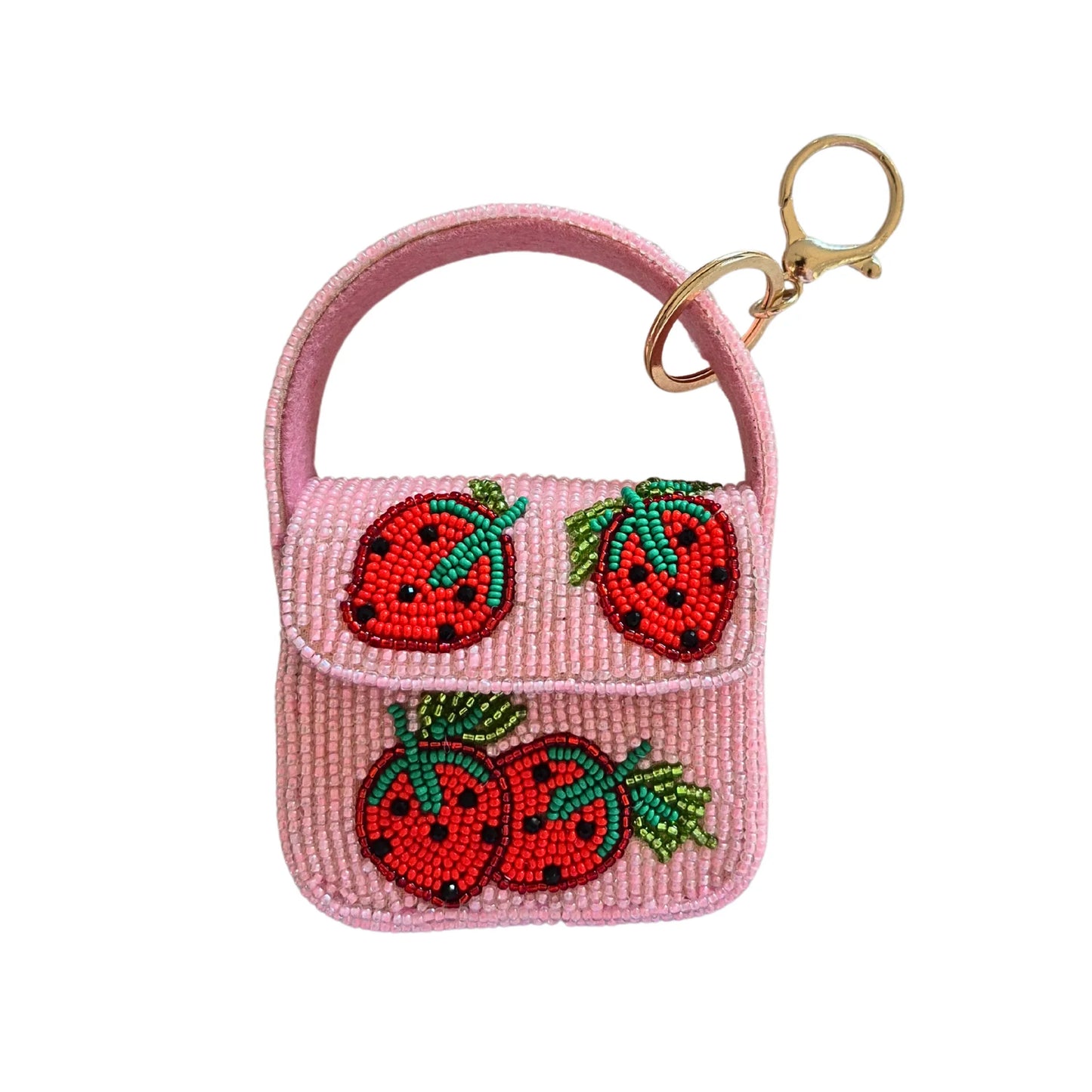 Strawberry Mini Beaded Handbag Keychain