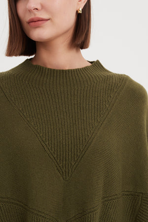 V Detail Oversized Knit Dark Moss (One Size)