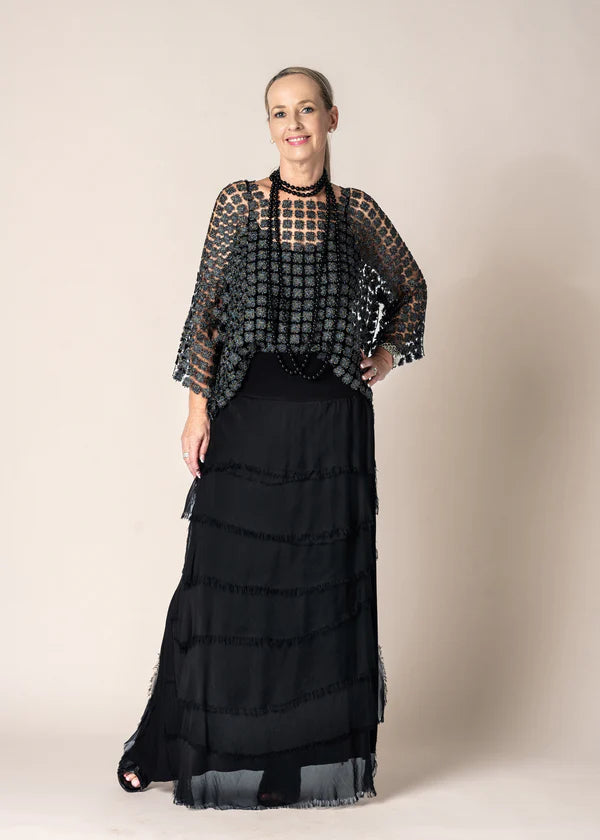 Carera Woven Metallic Top Onyx (One Size)