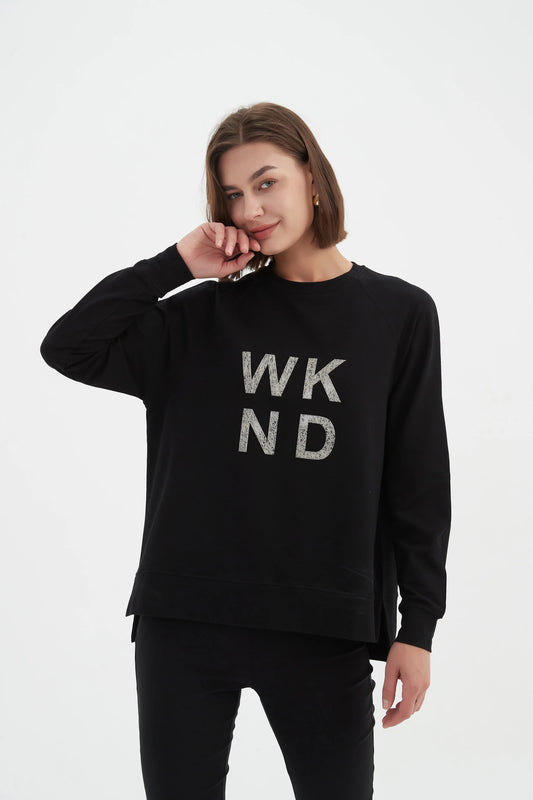 EMBOSSED METALLIC WKND SWEAT  (BLACK & SILVER)