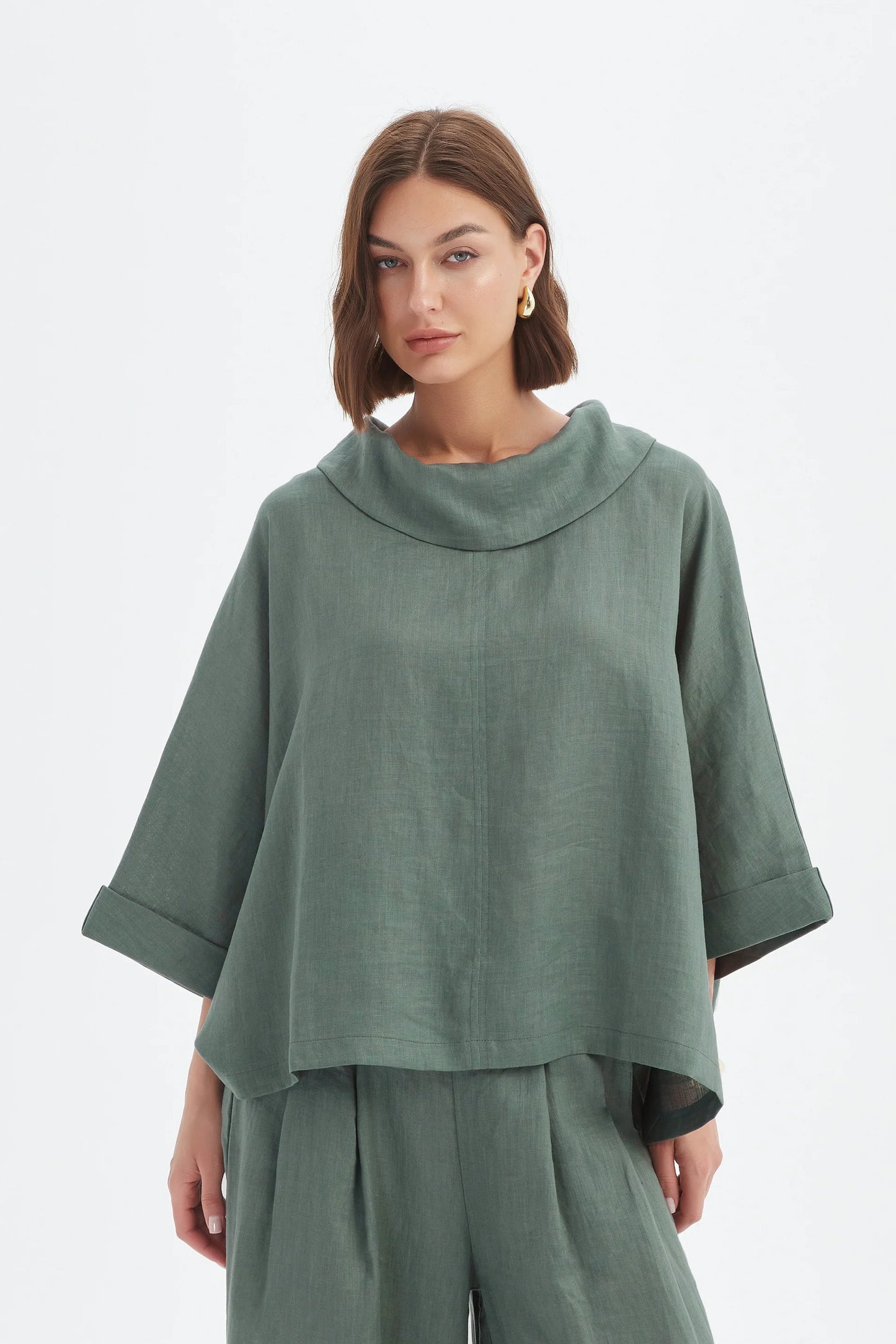 Funnel Neck Boxy Top - Petrol
