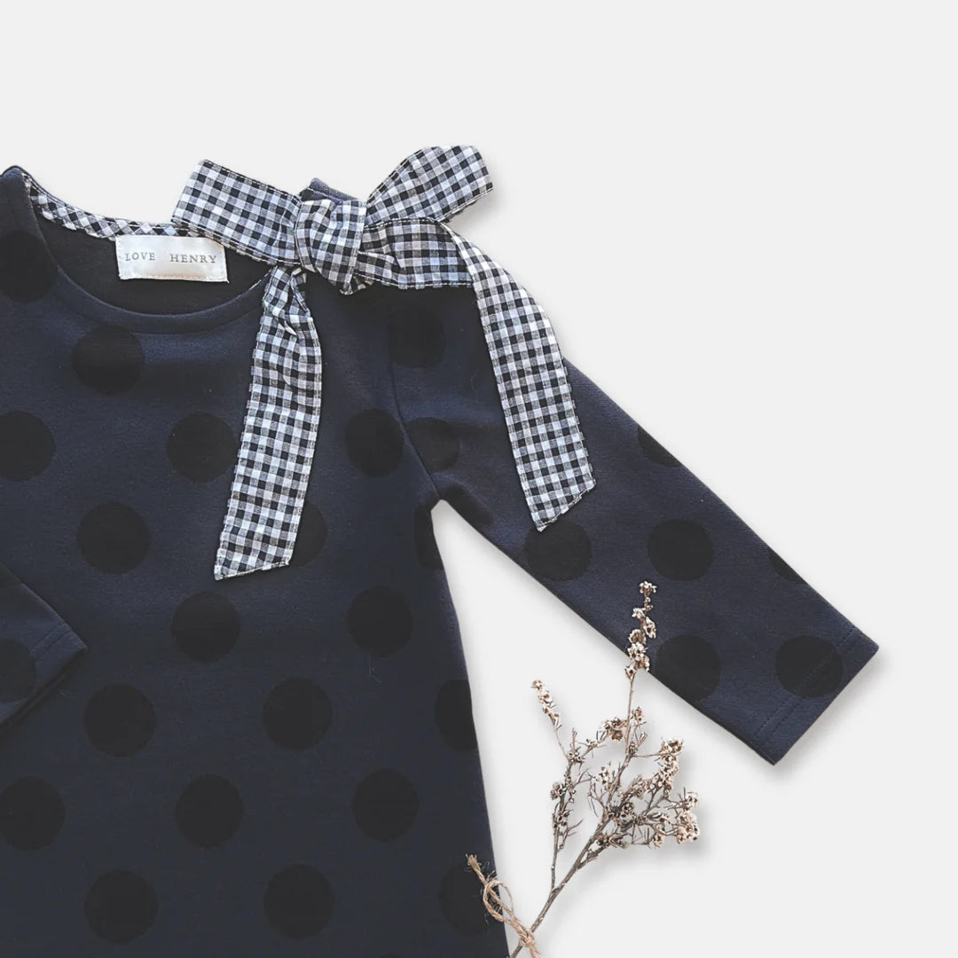 Girls Mary Dress - Navy & Black Spot