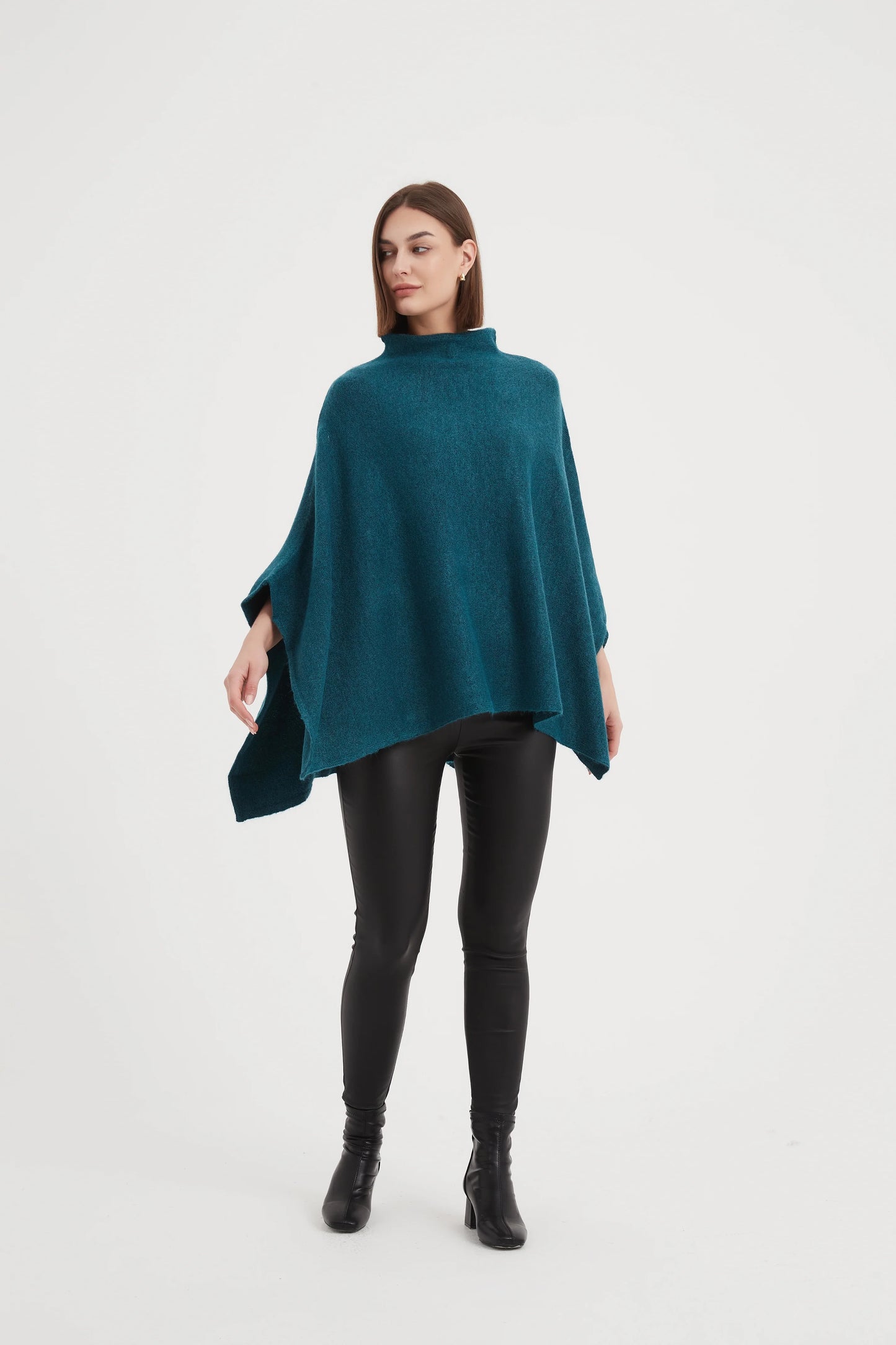 Funnel Neck Shawl Teal Blue (One Size)