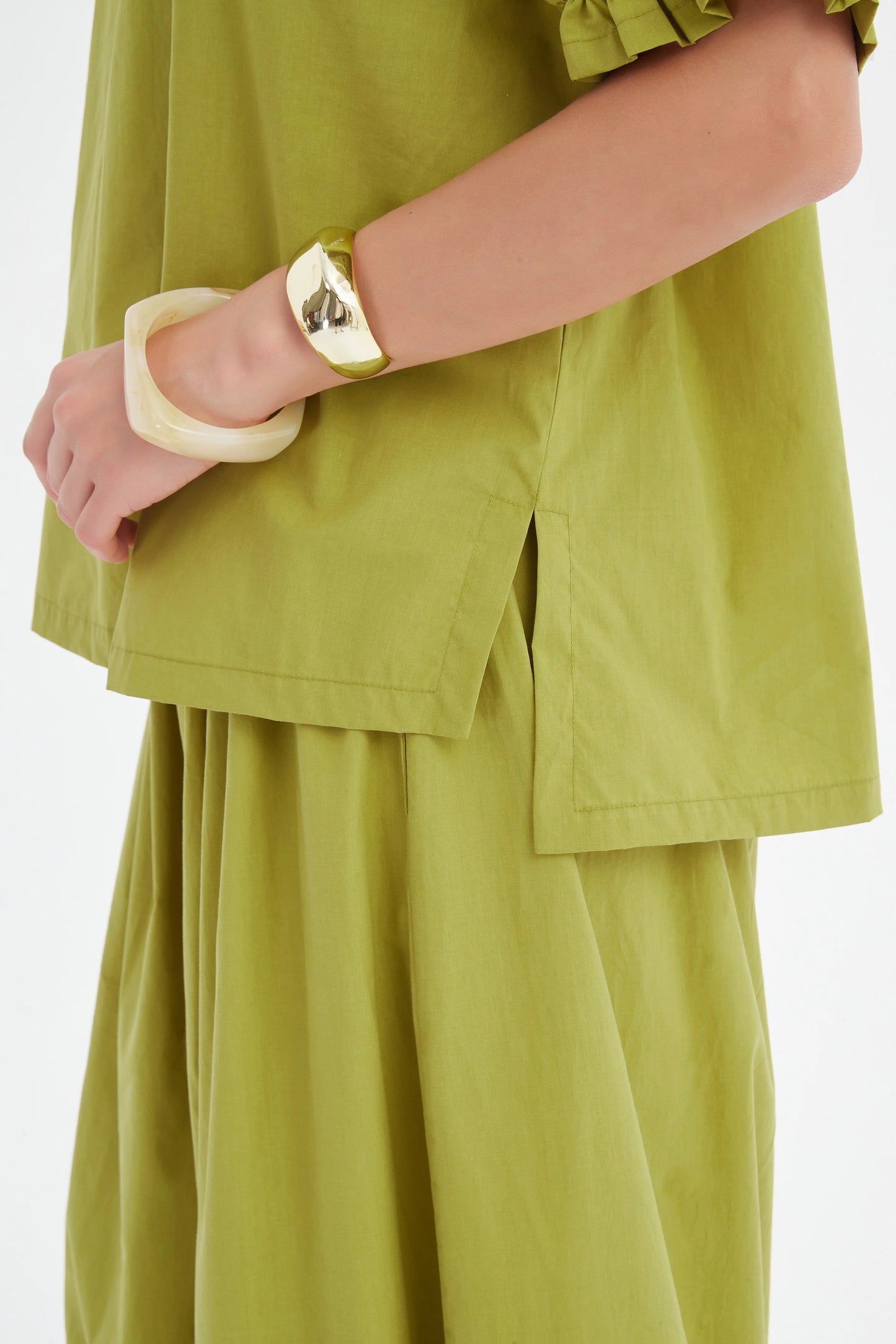 Ruffle Sleeve Top Split Pea