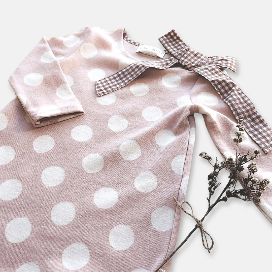 Girls Mary Dress - Pink & White Spot