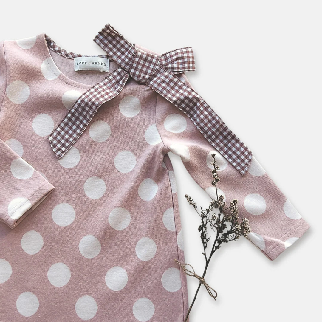 Girls Mary Dress - Pink & White Spot