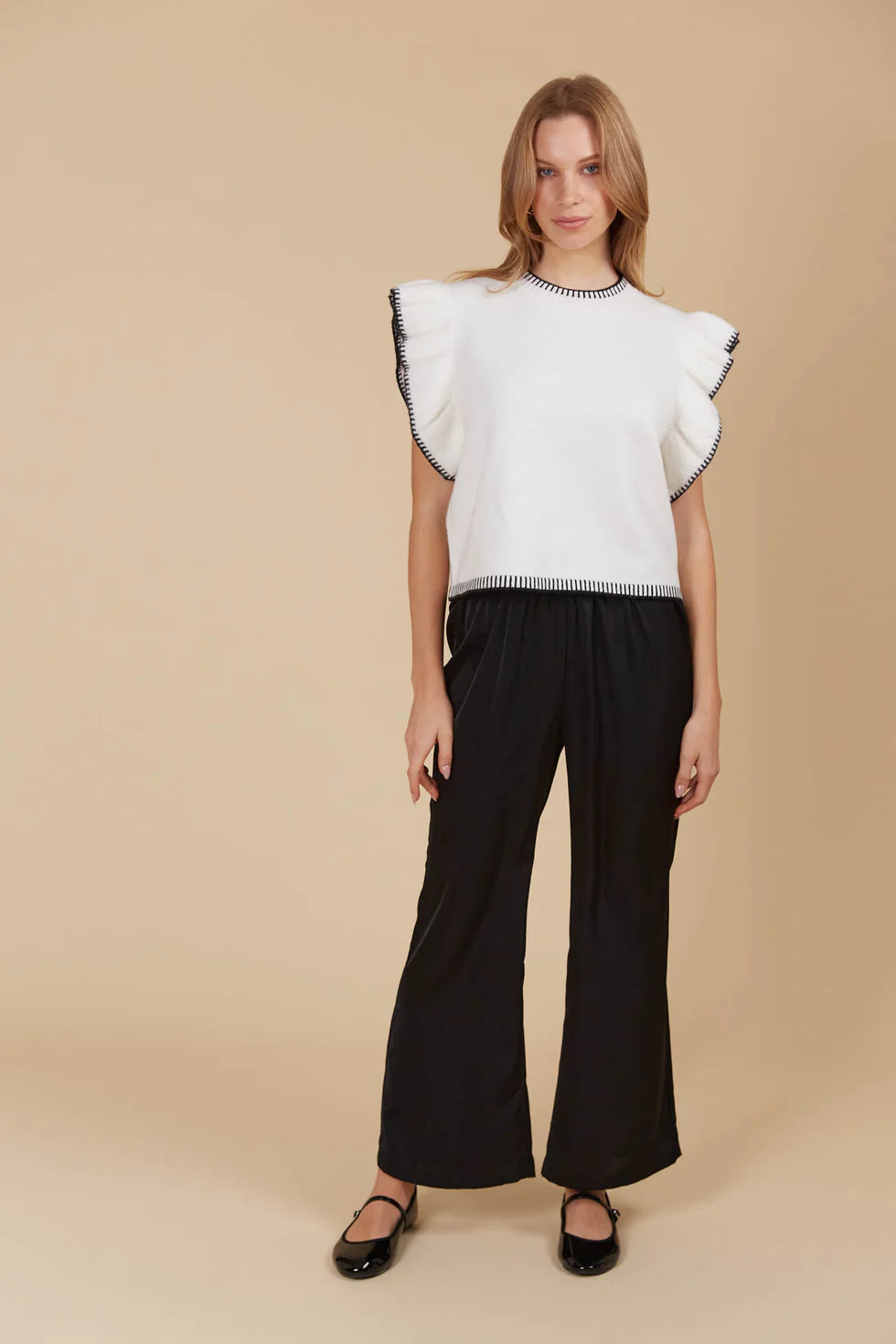 Athena Frill Knit Top - Ivory