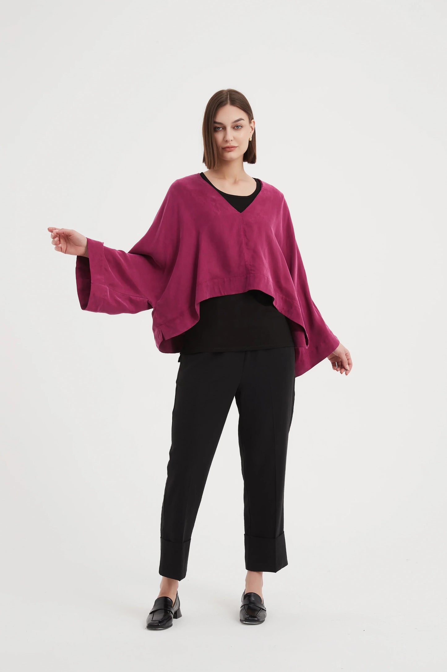 V Neck Oversized Layer Top Fuschia