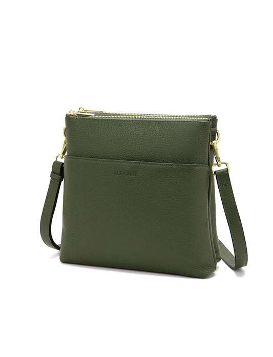 Freya Multi Compartment Leather Crossbody Bag Olive