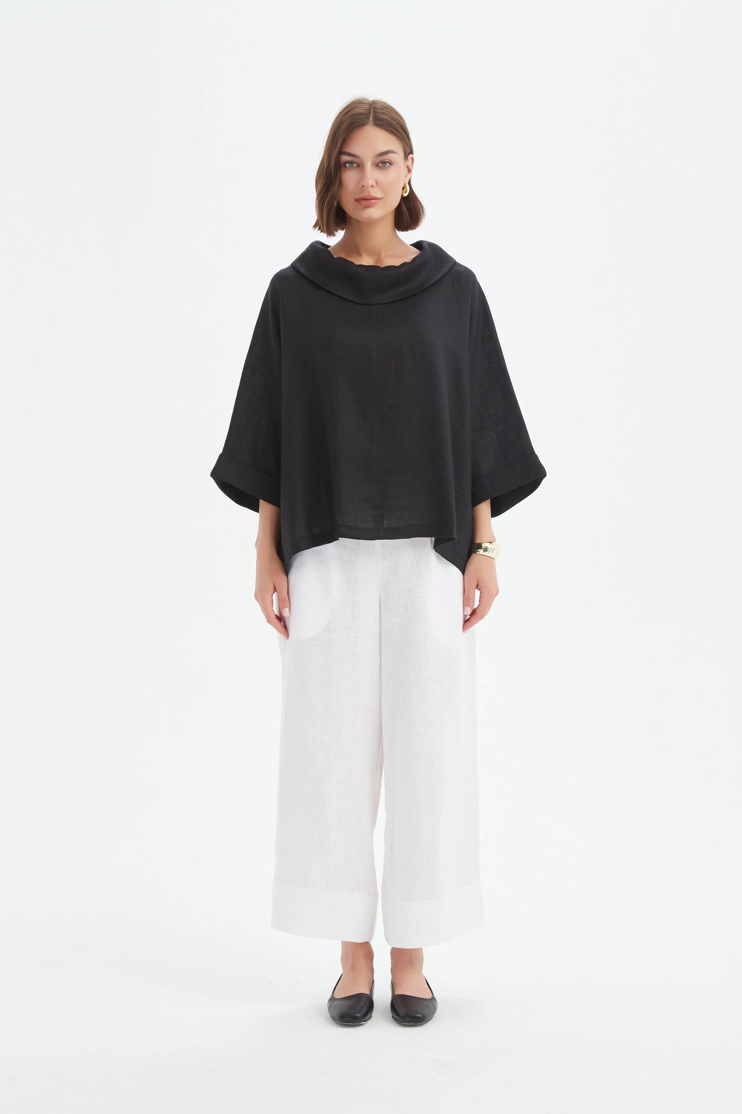 Funnel Neck Boxy Top - Black