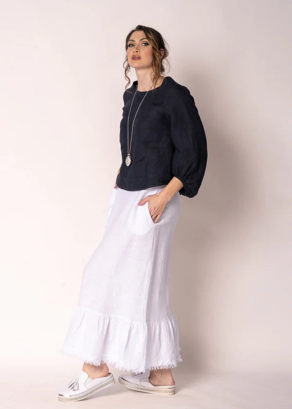 “Gessica Linen Skirt White