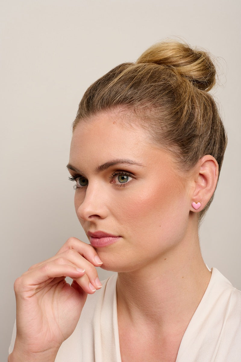 Pink Enamel Love Heart Studs