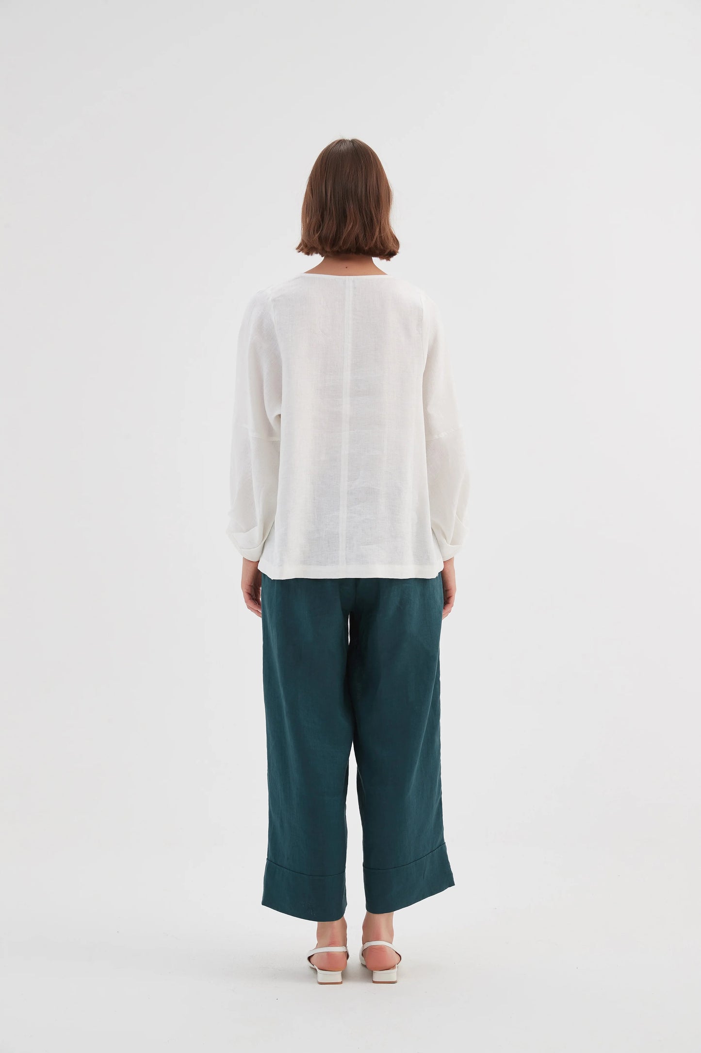 BISHOP LONG SLEEVE LINEN TOP WHITE