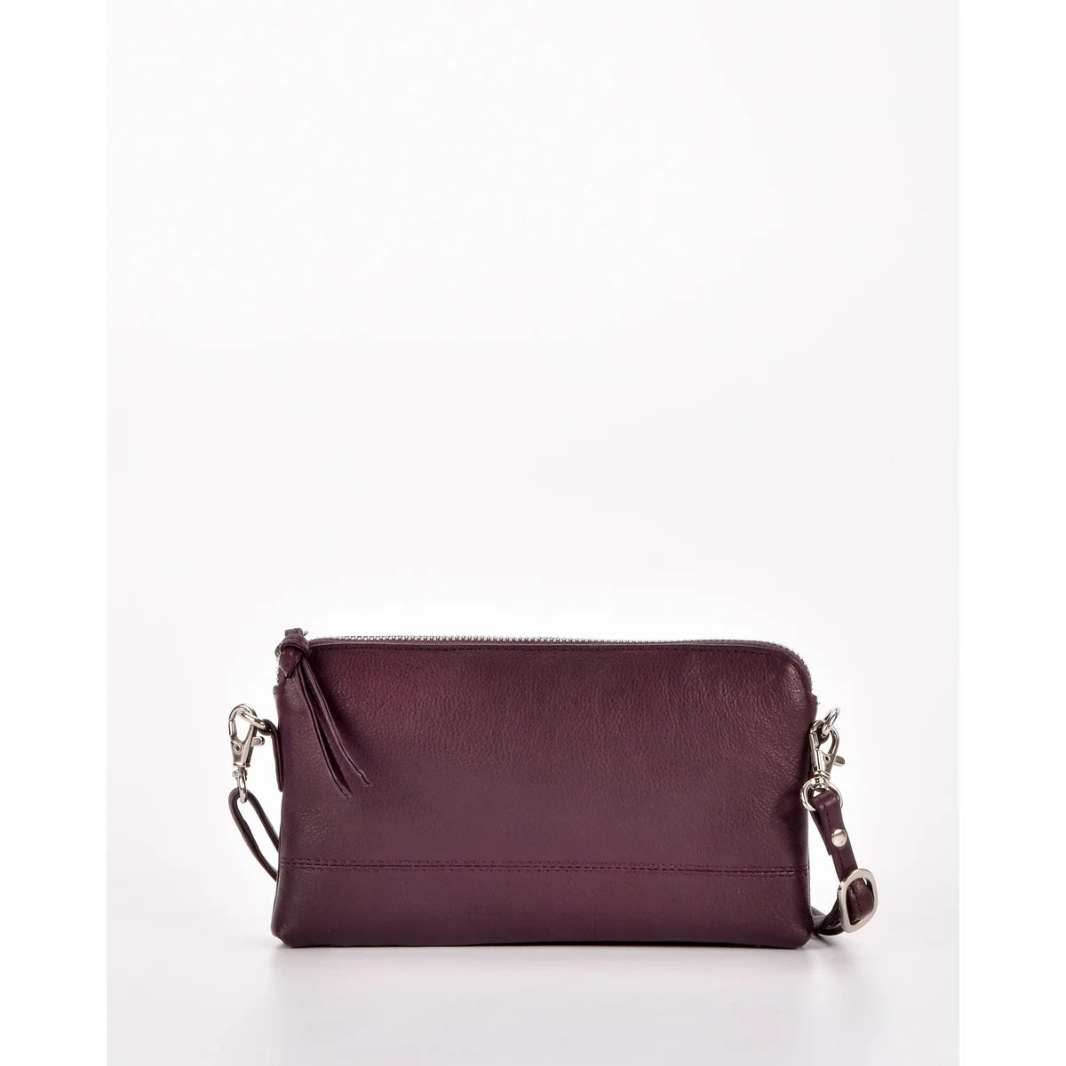 Kara Leather Purse with Strap - Aubergine