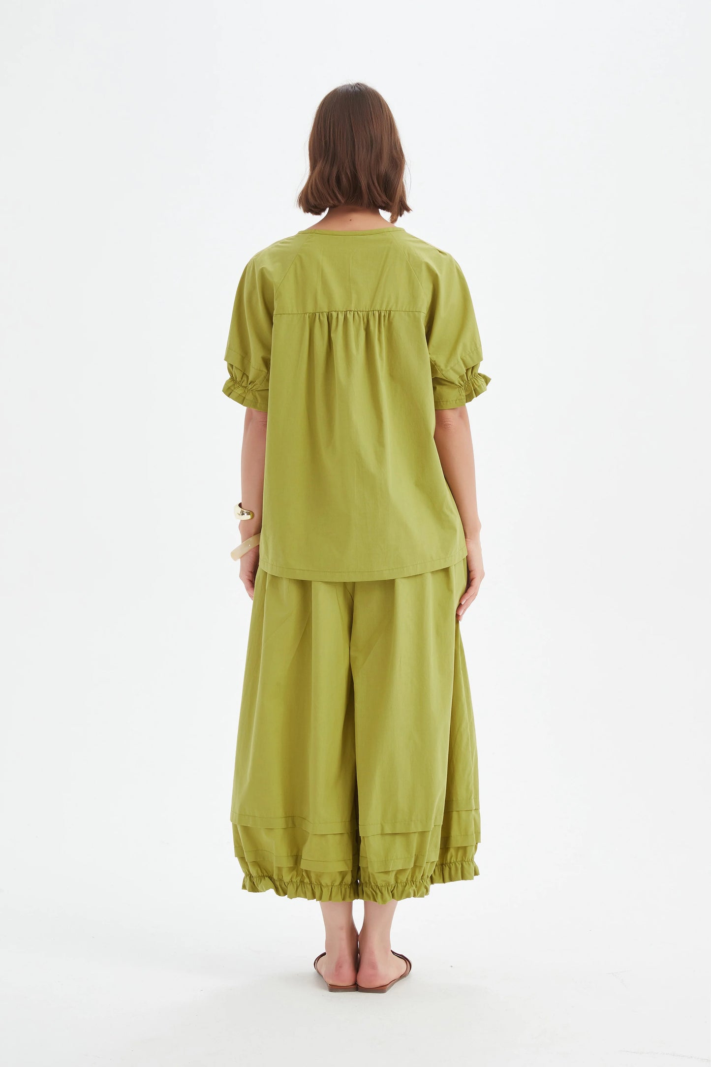 Ruffle Sleeve Top Split Pea