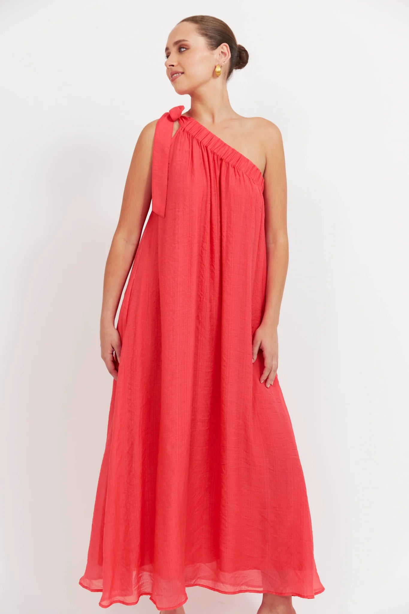 Baja One Shoulder Dress Punch