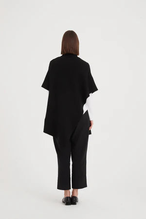 BUTTON DETAIL ASYMMETRIC PONCHO BLACK (One Size)