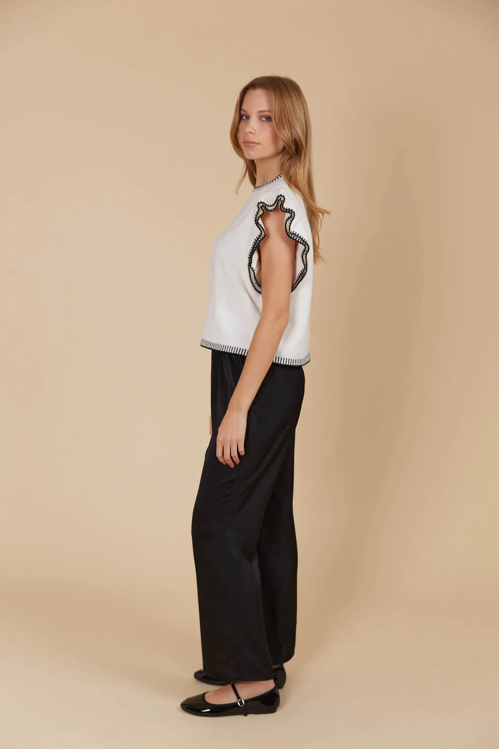 Athena Frill Knit Top - Ivory