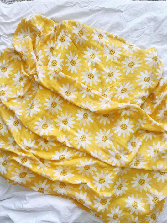 Sunshine Yellow Daisy Muslin Wrap Swaddle