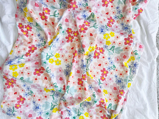 Multi Coloured Flower Muslin Wrap Swaddle