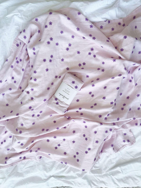 Purple Daisy Muslin Wrap Swaddle