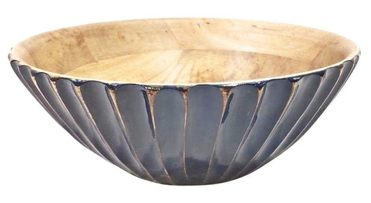 Ripple Mango Wood Bowl Large - Blue & Natural