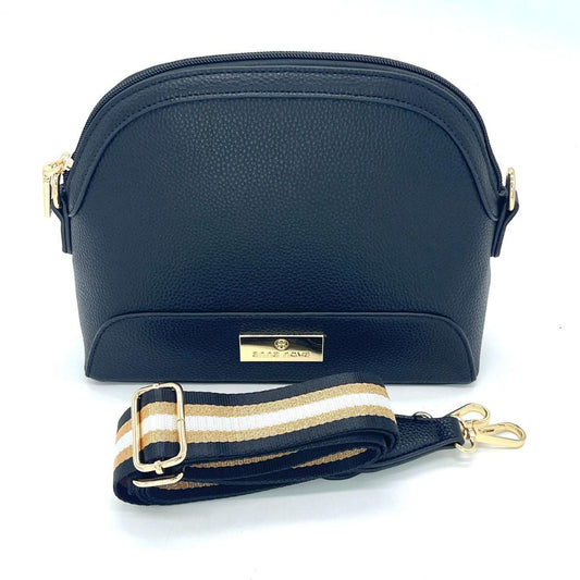 Calypso Satchel Black - Black, Tan, White Strip