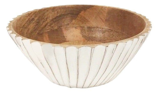Ripple Mango Wood Bowl Small - White & Natural