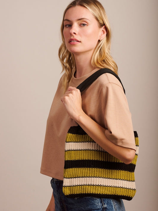 Green Stripe Knit Tote Bag