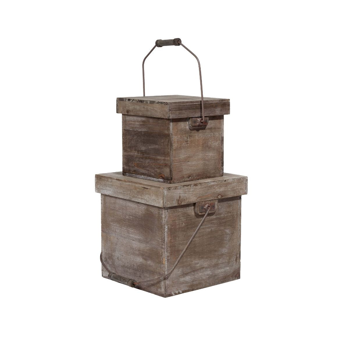 Set of 2 Rustic Boxes with Handle and Lid
