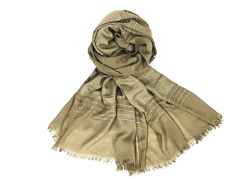 Silver Foil & Sequin Fashion Scarf Khaki