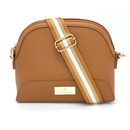 Calypso Satchel Brown (black, tan, white strap)