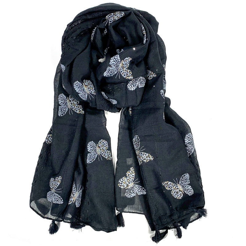 Glitter Butterfly Scarf Black