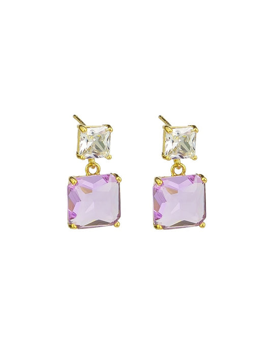 Gold Lilac Crystal Drop Earrings