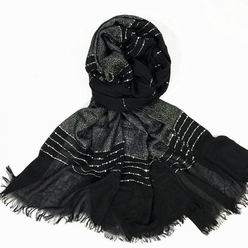 Silver Foil & Sequin Fashion Scarf Black