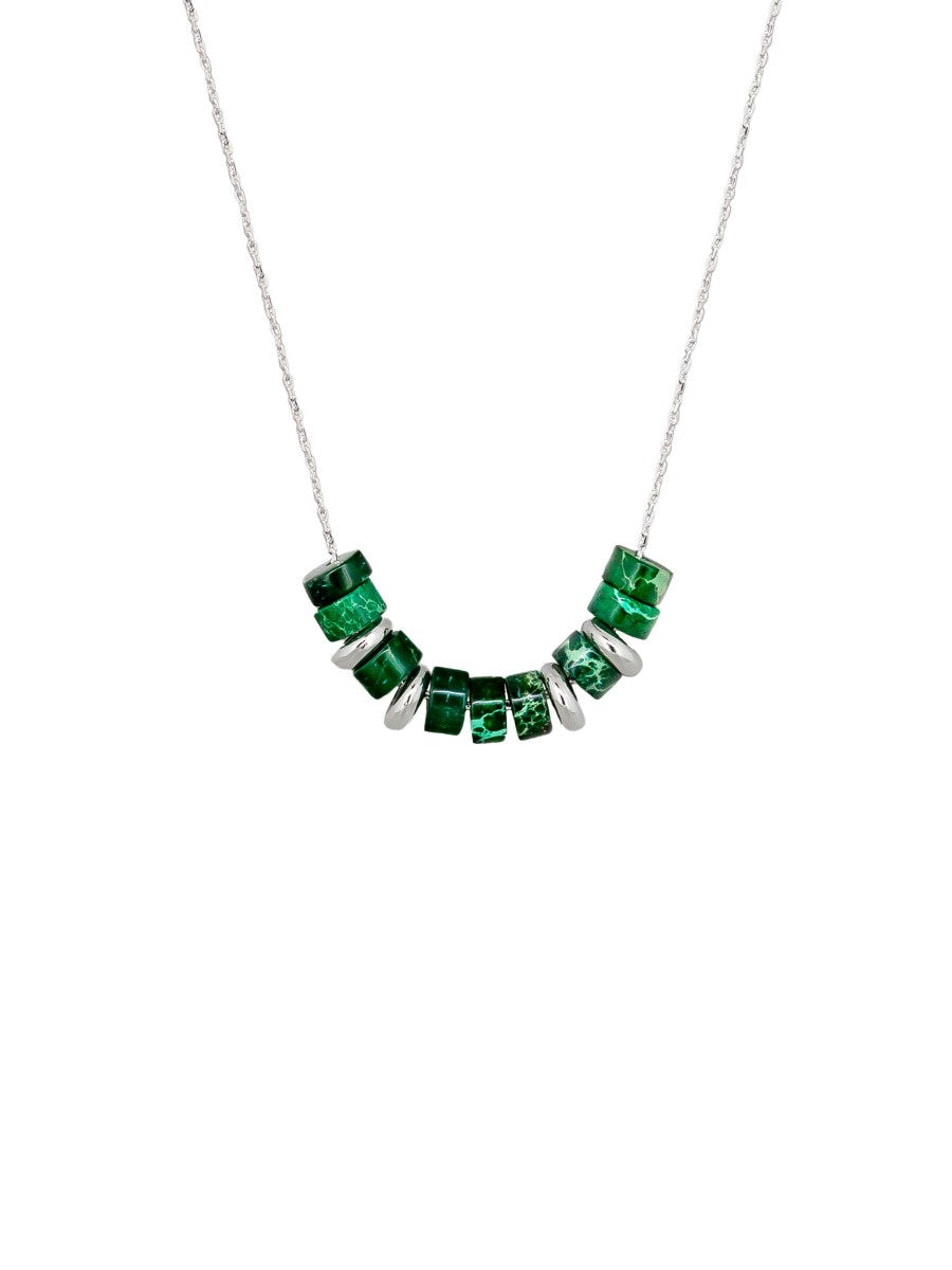 Silver & Green Beaded Necklace