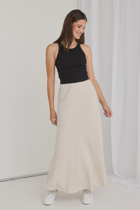Lagos Natural Linen Floaty Bias Cut Maxi Skirt