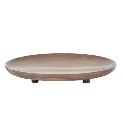 Lenni Wood Footed Plate - Lime Wash