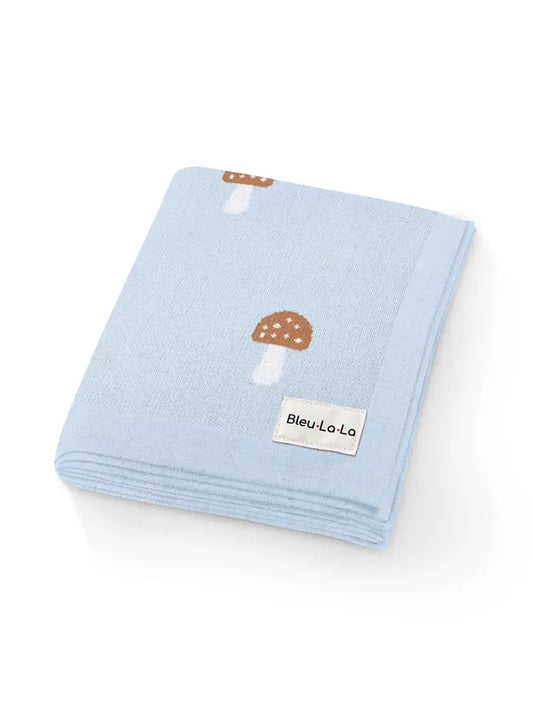 100% Cotton Baby Blanket - Mushroom Blue