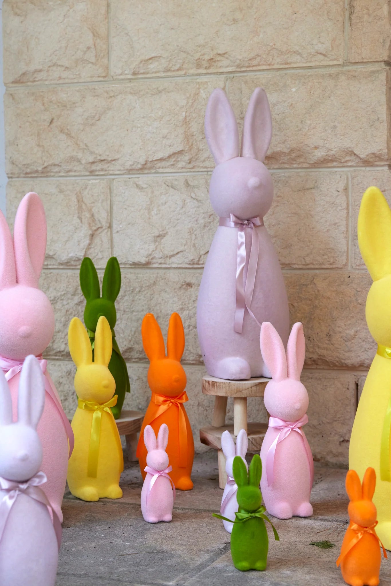 Large Flocked Rabbit with Pink Bow